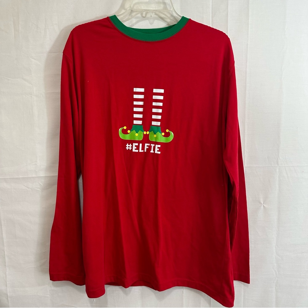 Sleepyheads Mens #Elfie Christmas Pajama Long Sleeve T-Shirt Red Large